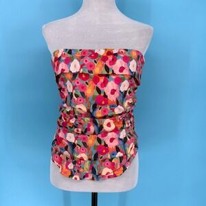 FORE Womens Floral Ruched Strapless Tube Top Pink Multi Back Tie Bow TI4917FO L